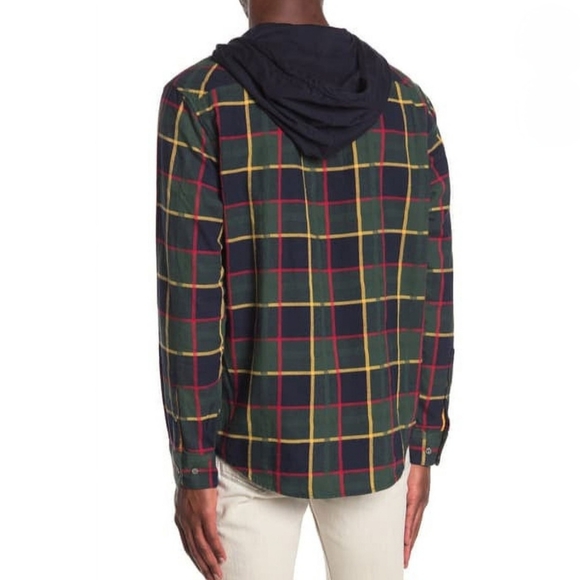 NWT Original Penguin "Plaid Flannel Hoodie Shirt" Dark Sapphire | Men's Size S - Picture 2 of 8